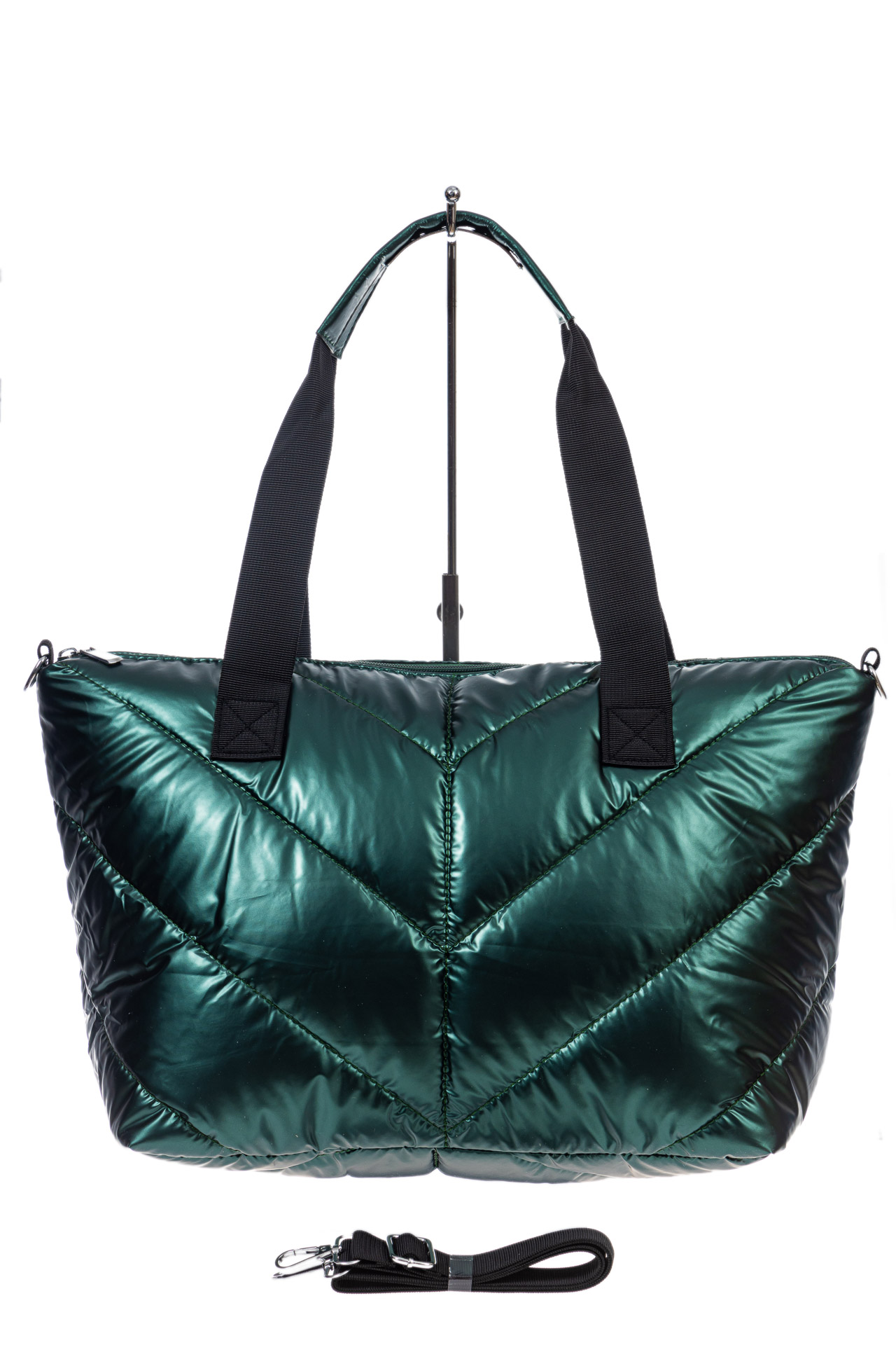 На фото 2 - Cтильная женская сумка-шоппер из водооталкивающей ткани, цвет зеленый