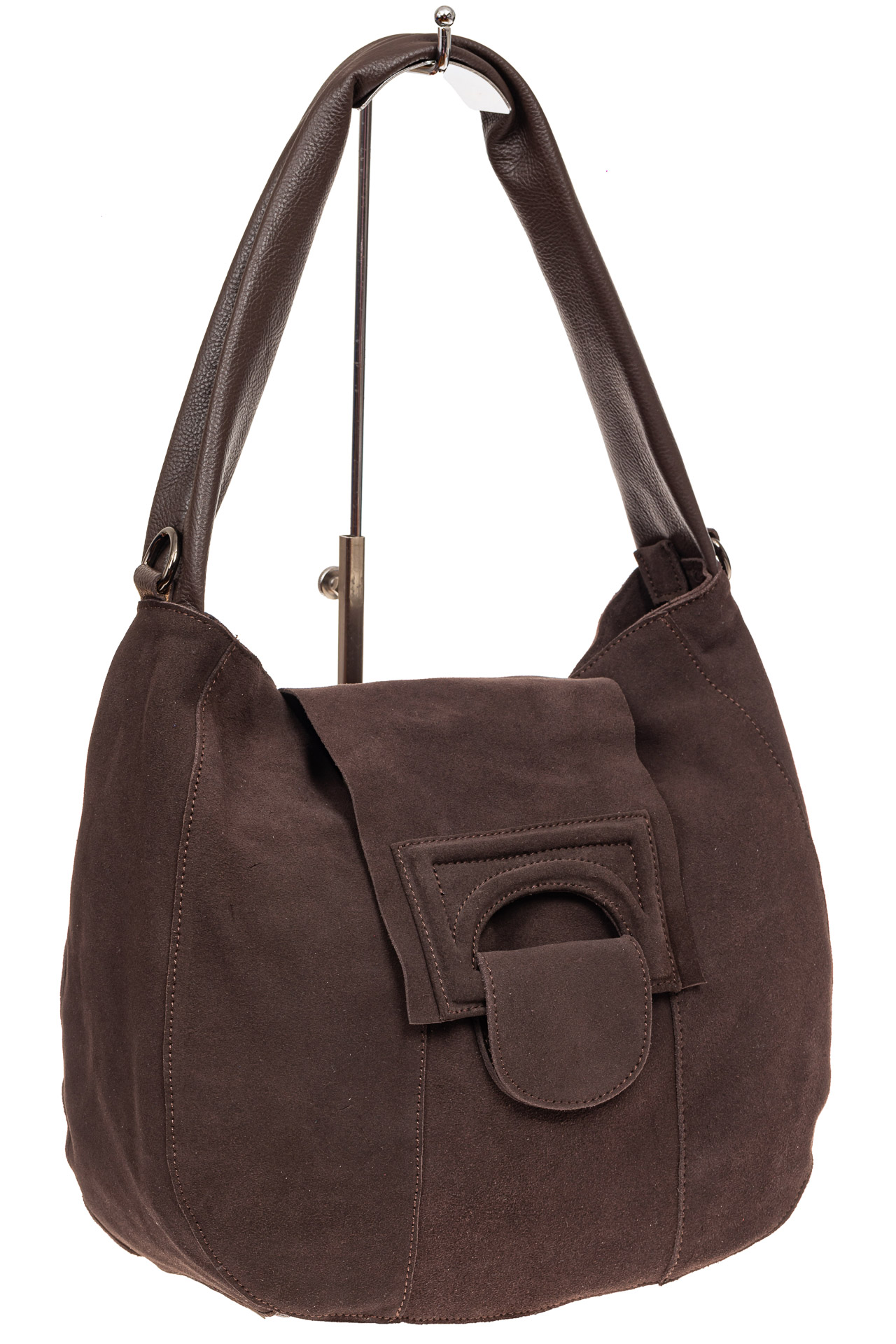 На фото 1 - Замшевая сумка с гортом, цвет коричневый