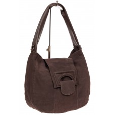 На фото 1 - Замшевая сумка с гортом, цвет коричневый