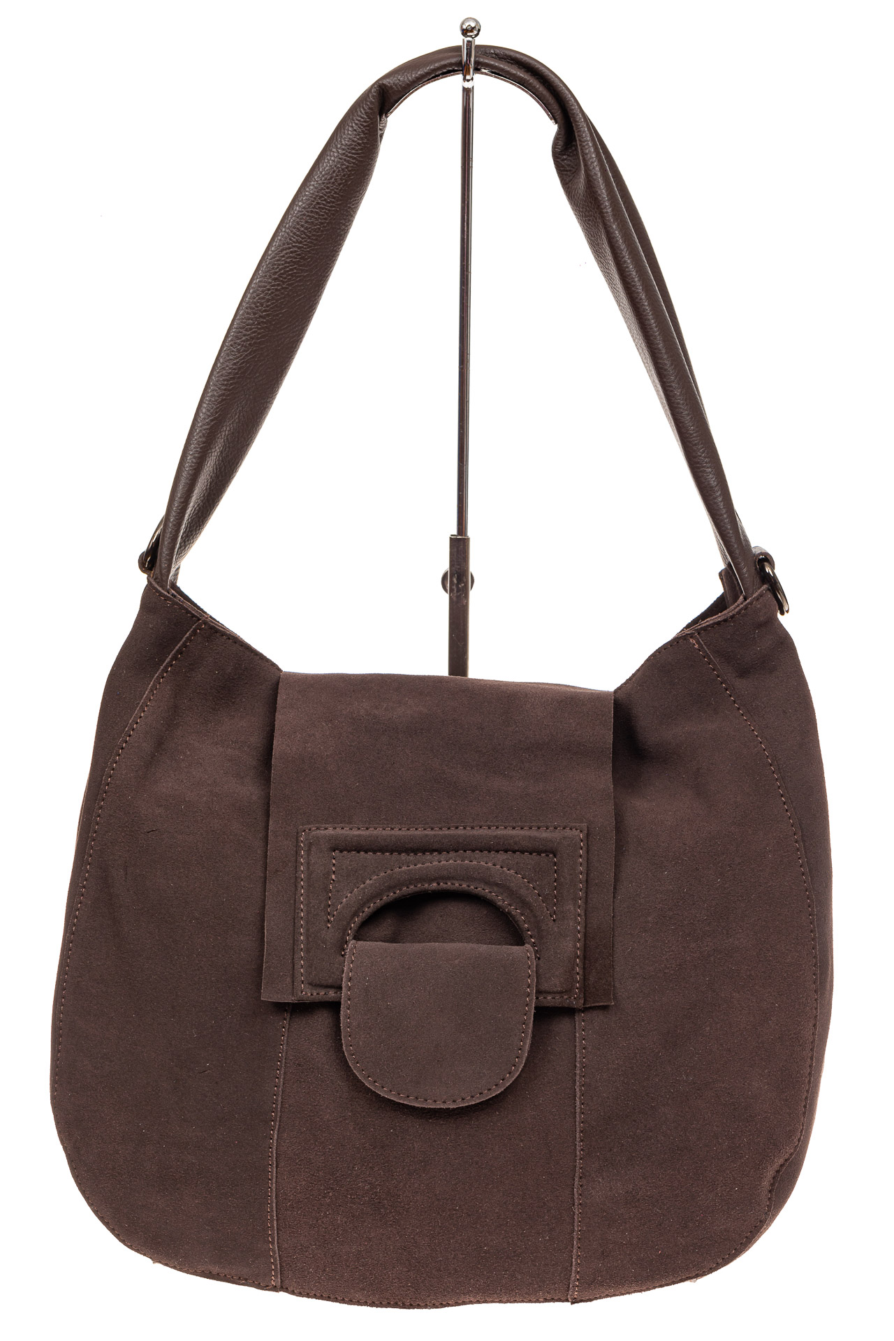 На фото 2 - Замшевая сумка с гортом, цвет коричневый