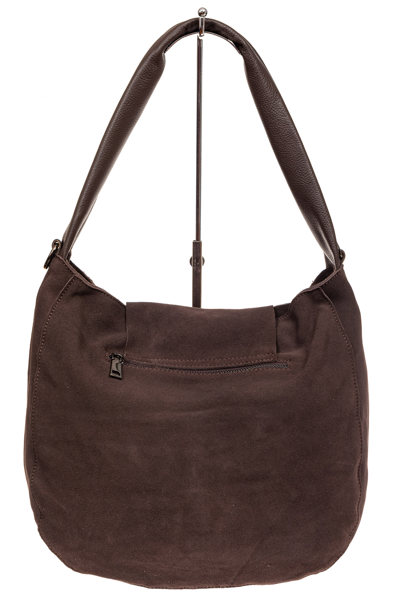 На фото 3 - Замшевая сумка с гортом, цвет коричневый