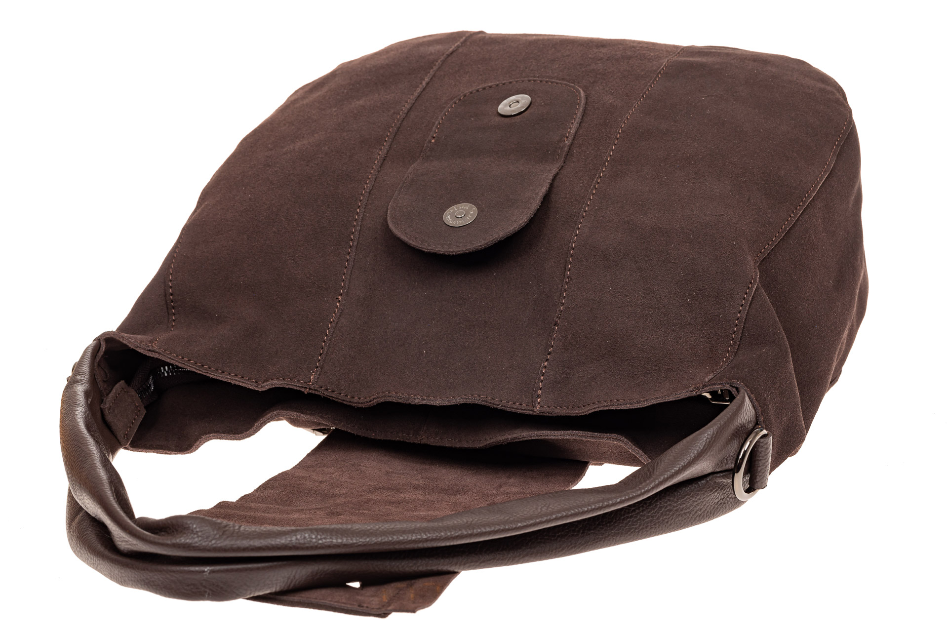 На фото 4 - Замшевая сумка с гортом, цвет коричневый