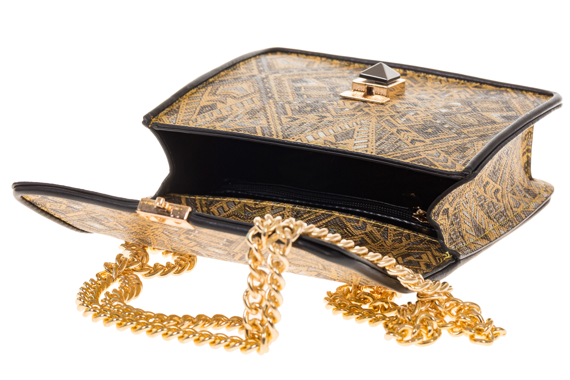 На фото 4 - Золотистая cross-body из искусственной кожи с орнаментом A052MJ5