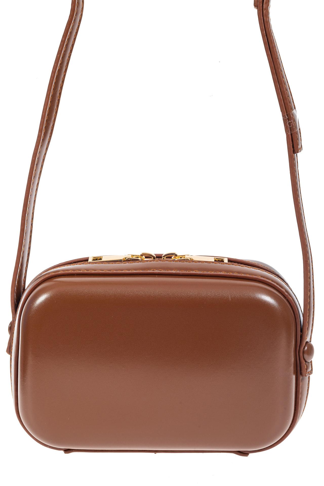 На фото 3 - Женская сумка-малышка с жёстким каркасом из искусственной кожи, цвет коричневый