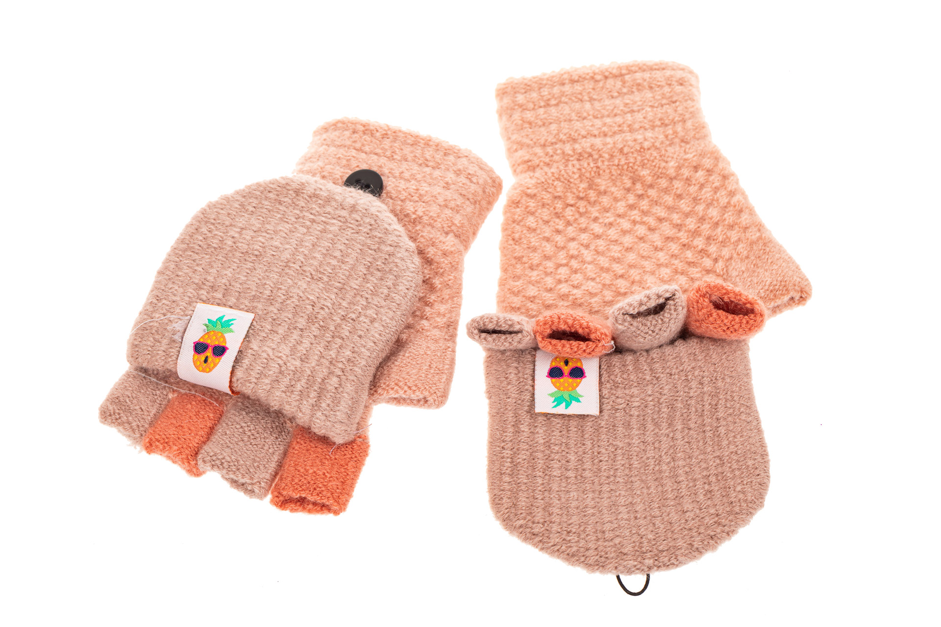 На фото 2 - Перчатки без пальцев женские, митенки, цвет бежево-розовый