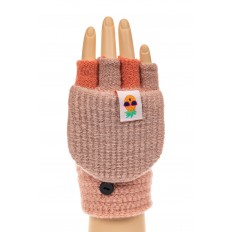 На фото 3 - Перчатки без пальцев женские, митенки, цвет бежево-розовый