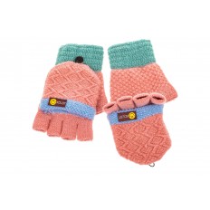 На фото 2 - Перчатки без пальцев женские, митенки вязаные, цвет розовый с бирюзой