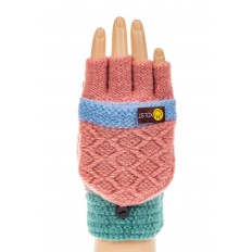 На фото 3 - Перчатки без пальцев женские, митенки вязаные, цвет розовый с бирюзой