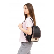 На фото 5 - Женский рюкзак из кожи, черный с белым
