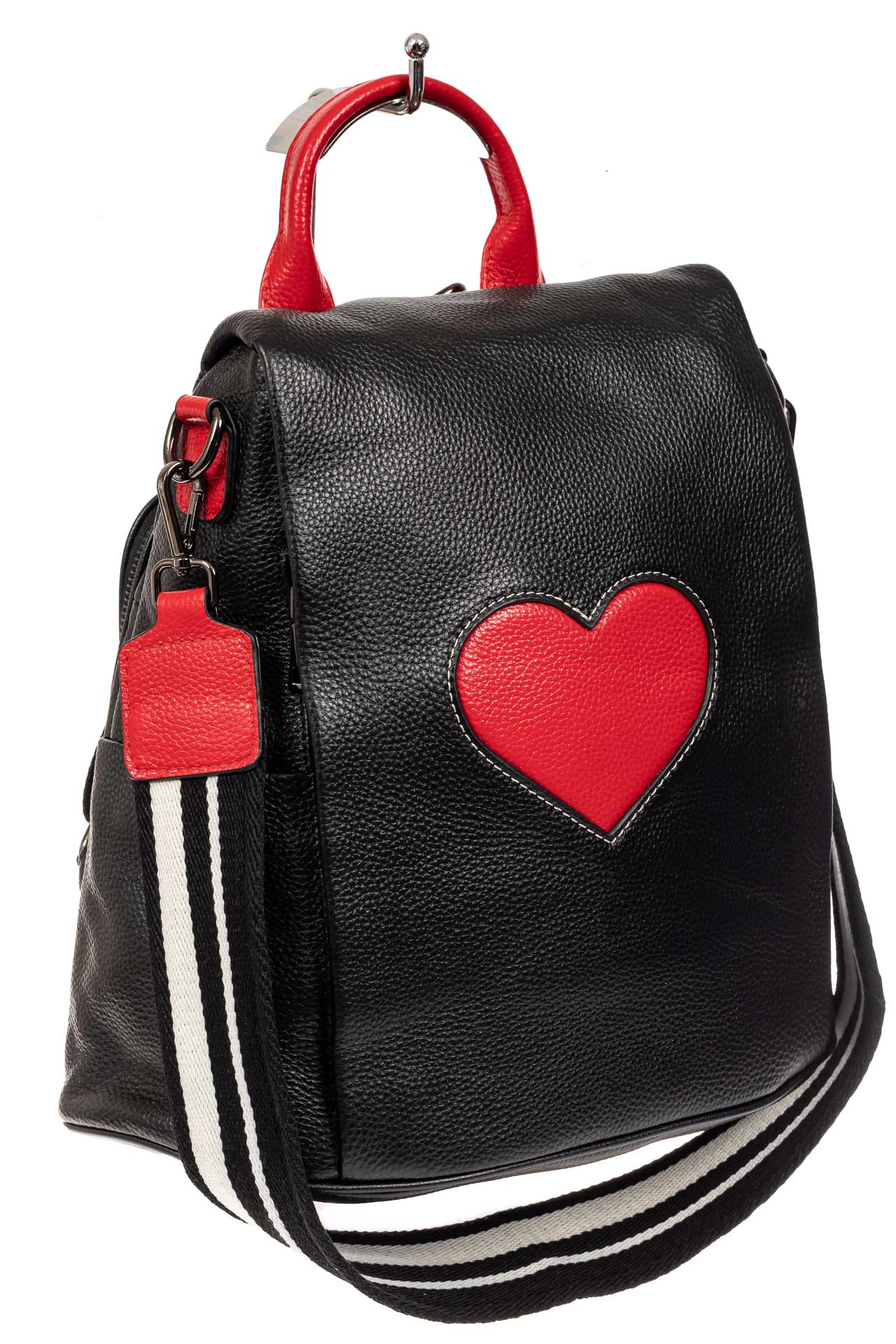 На фото 1 - Кожаный женский рюкзак трансформер на плечо, черный с красным 
