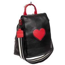 На фото 1 - Кожаный женский рюкзак трансформер на плечо, черный с красным 