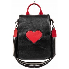 На фото 2 - Кожаный женский рюкзак трансформер на плечо, черный с красным 