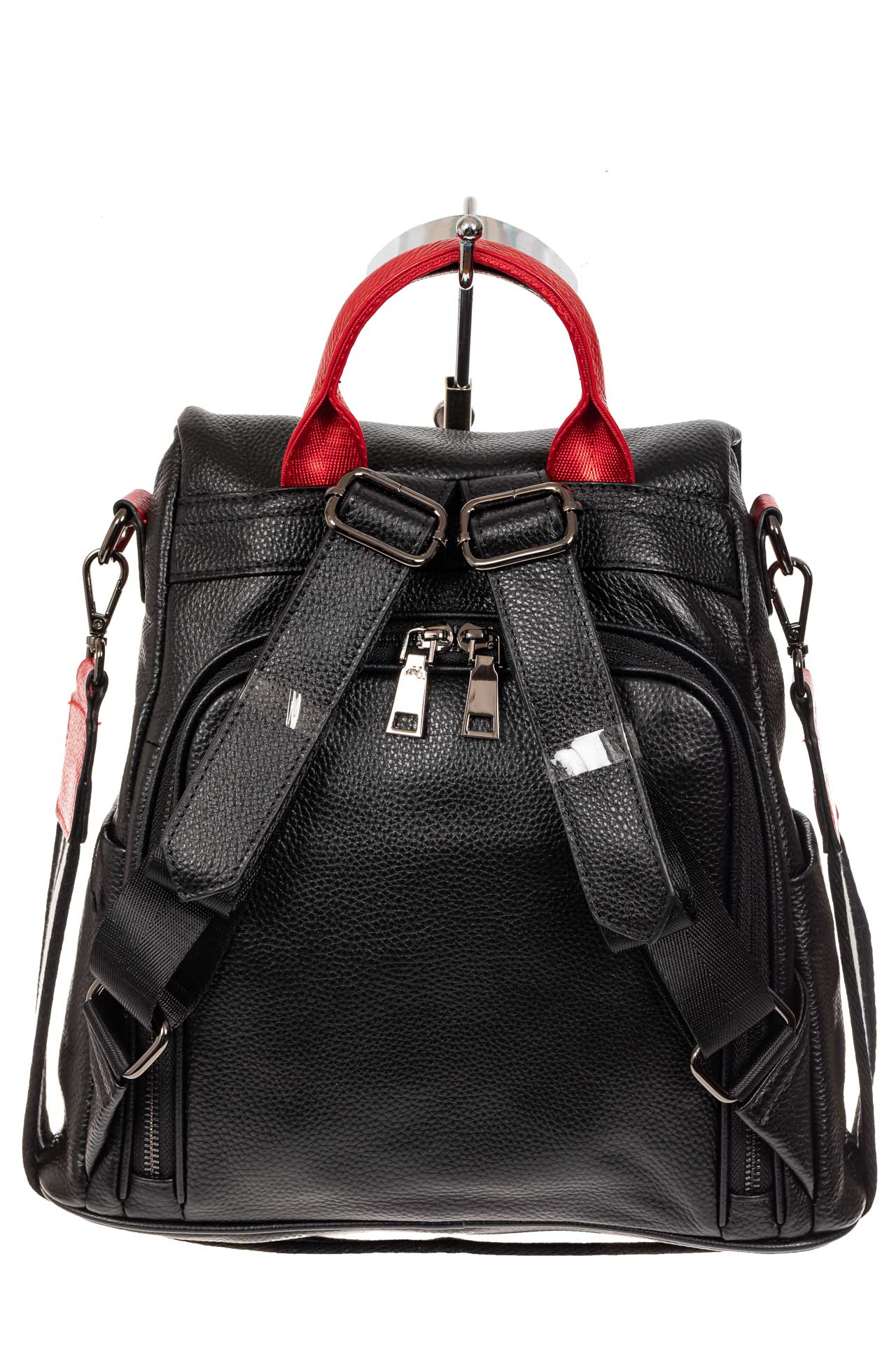 На фото 3 - Кожаный женский рюкзак трансформер на плечо, черный с красным 