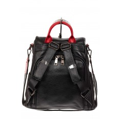 На фото 3 - Кожаный женский рюкзак трансформер на плечо, черный с красным 