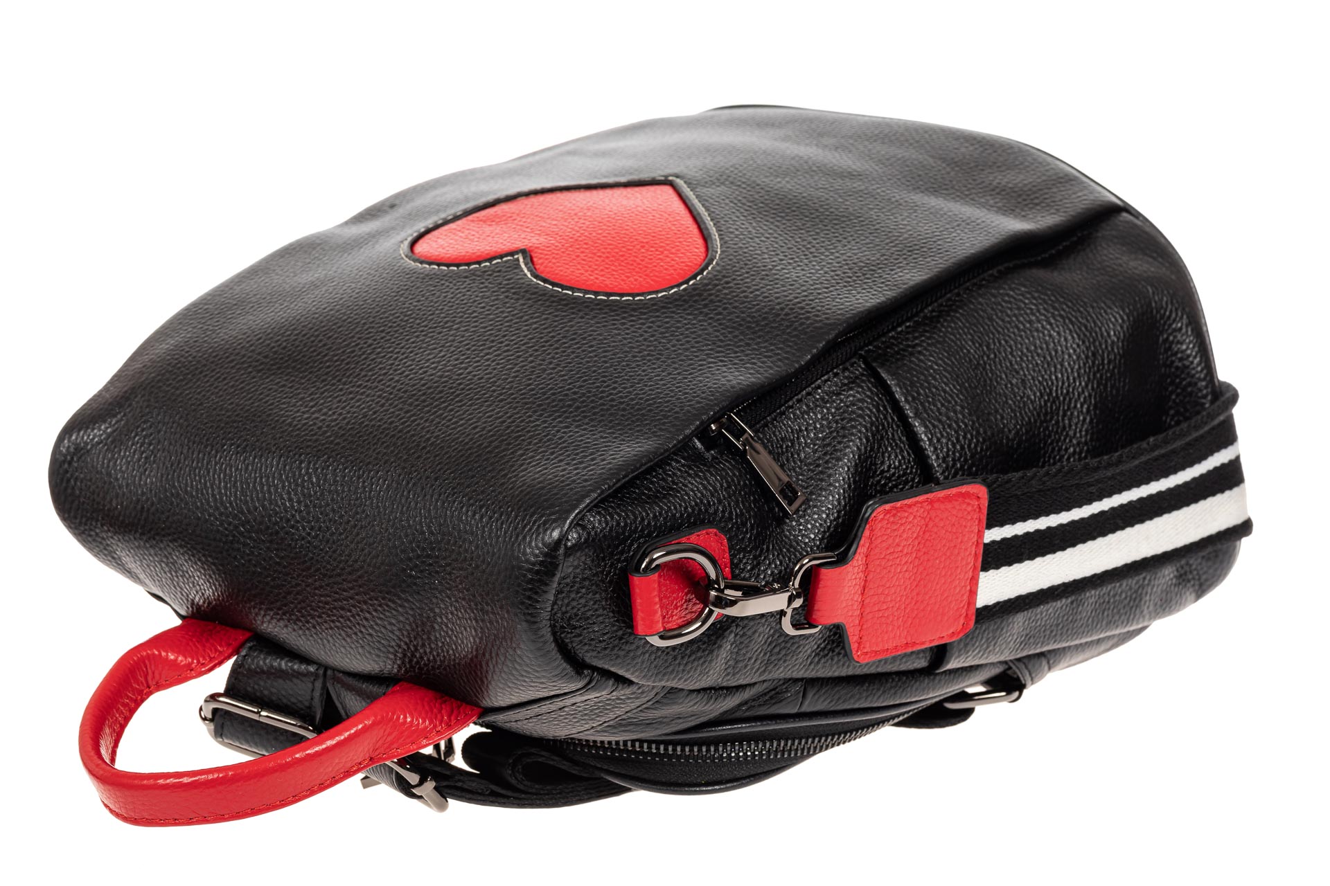 На фото 4 - Кожаный женский рюкзак трансформер на плечо, черный с красным 