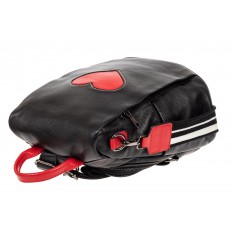 На фото 4 - Кожаный женский рюкзак трансформер на плечо, черный с красным 