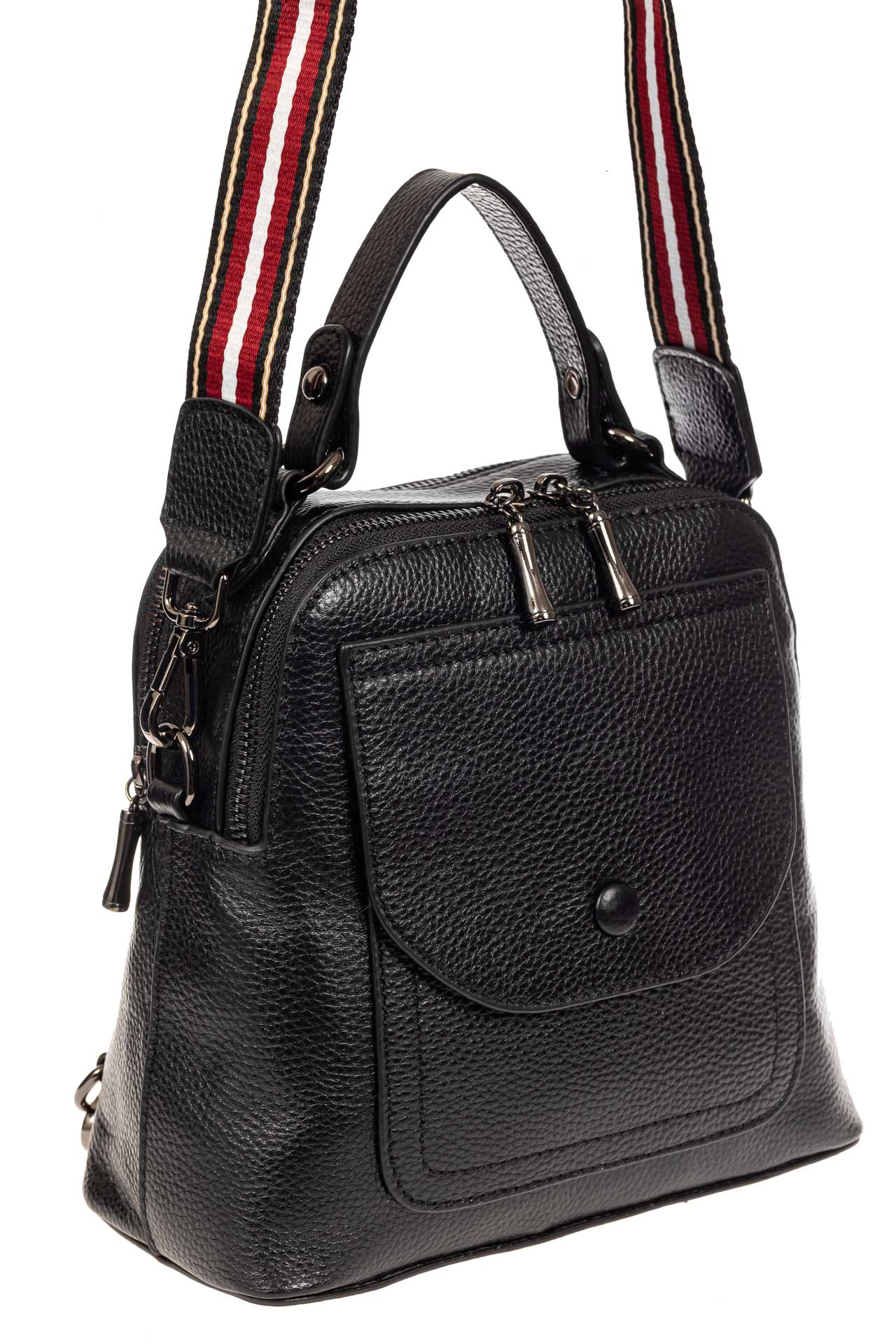 На фото 1 - Женский рюкзак трансформер из натуральной кожи, цвет черный 