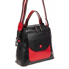 На фото 1 - Женский рюкзак трансформер из кожи, черный с красным