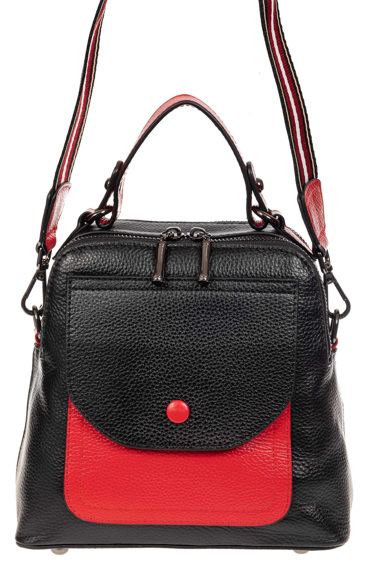 На фото 2 - Женский рюкзак трансформер из кожи, черный с красным