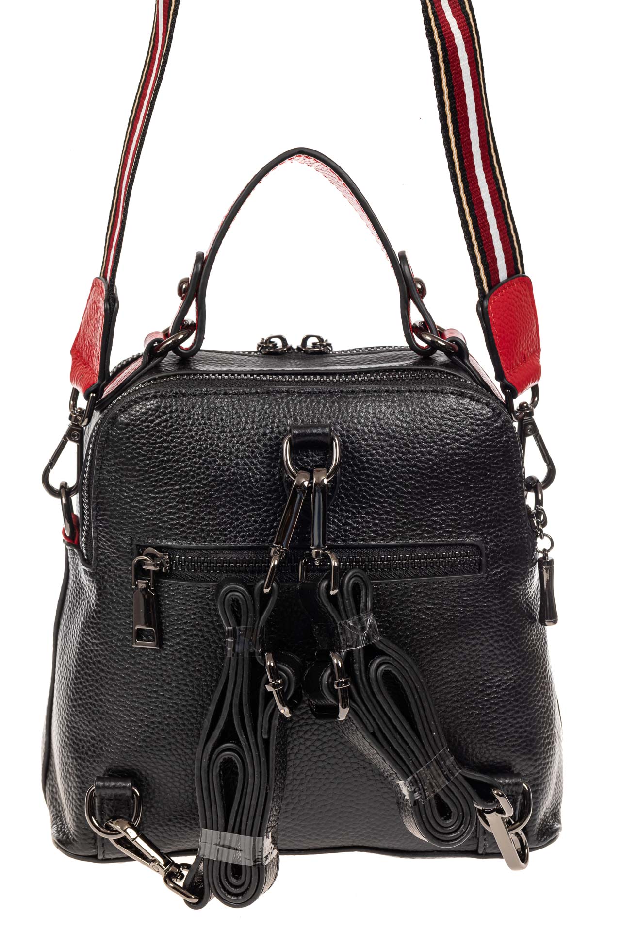На фото 3 - Женский рюкзак трансформер из кожи, черный с красным