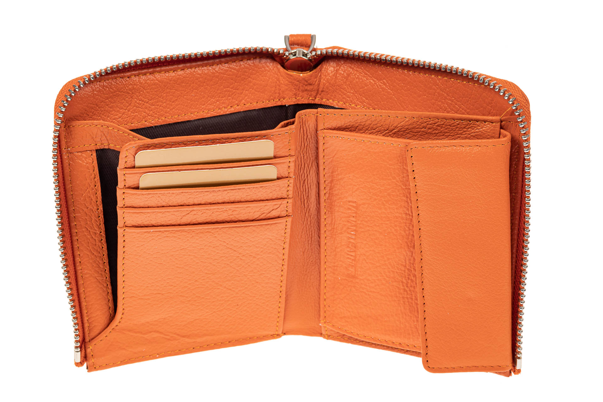 На фото 2 - Женский кошелек-портмоне из натуральной кожи, цвет оранжевый