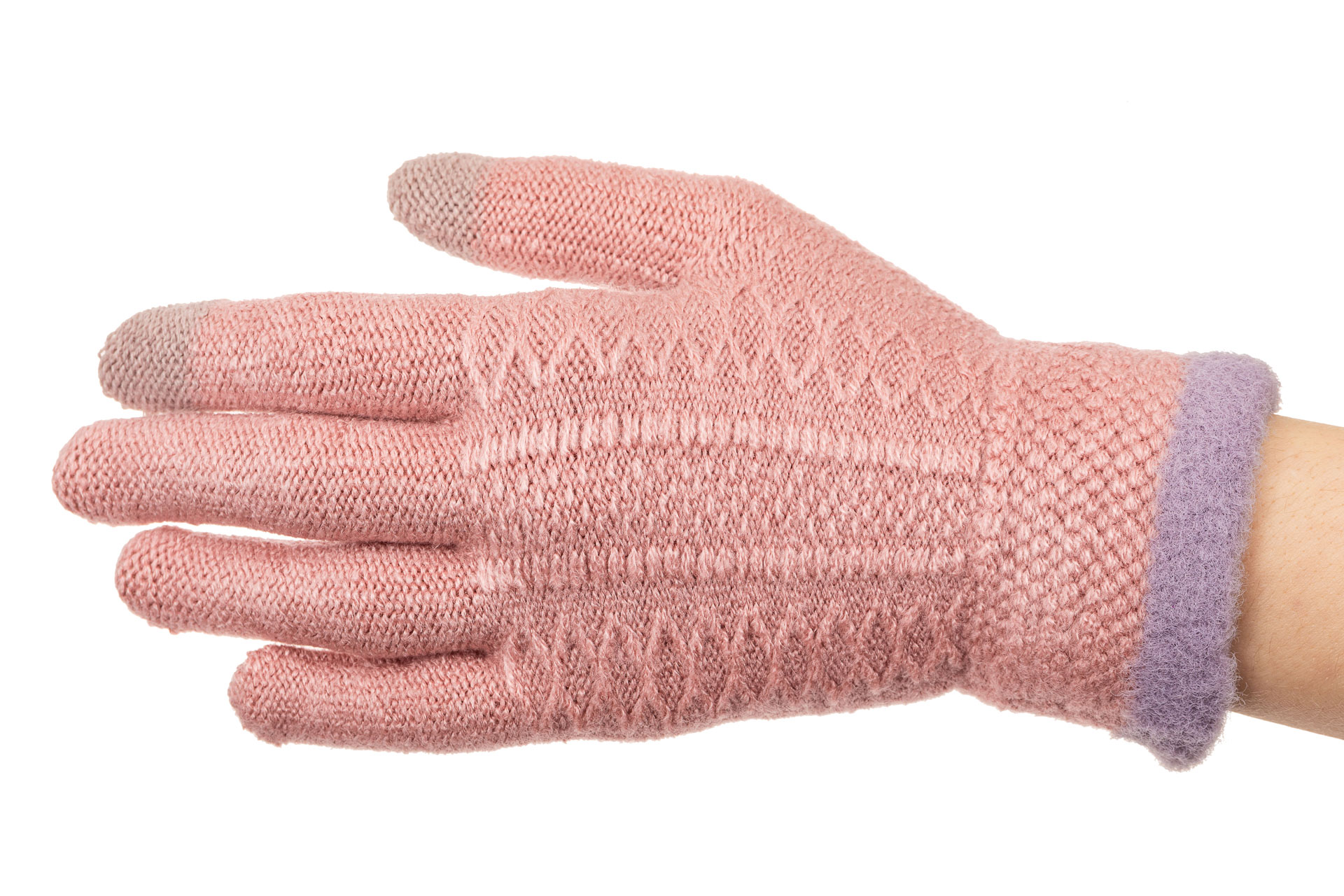 На фото 1 - Перчатки женские вязаные с Touch Screen, цвет розовый