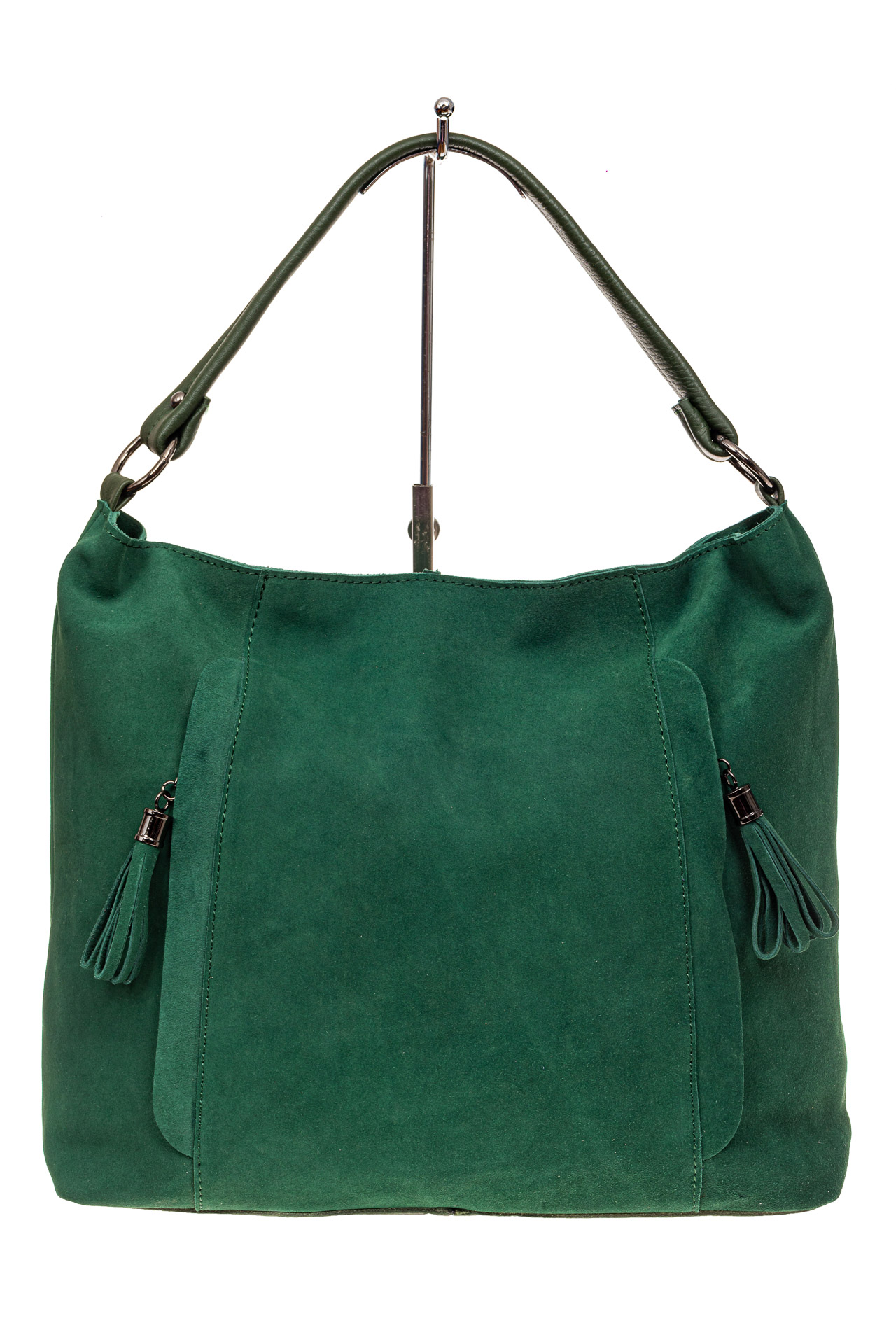 На фото 2 - Женская замшевая сумка тоут, цвет зеленый