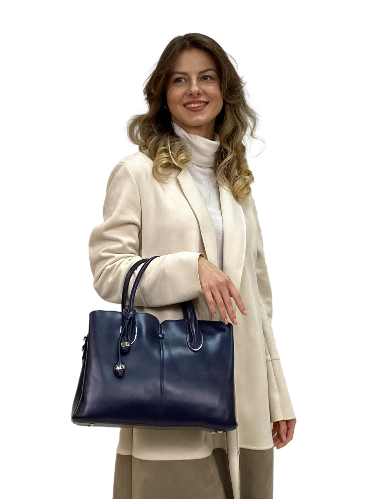 На фото 1 - Женская сумка из натуральной кожи, цвет темно синий