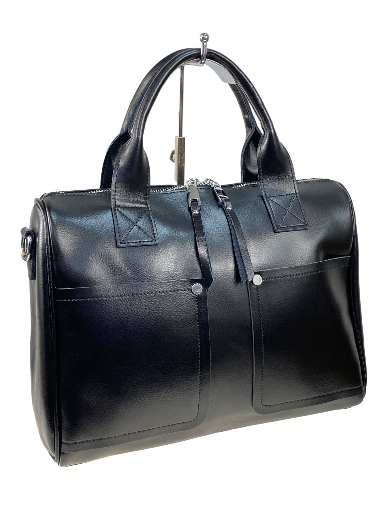 На фото 3 - Женская сумка из натуральной кожи, цвет черный 