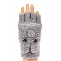 На фото 3 - Перчатки без пальцев женские, митенки вязаные с декором, цвет серый