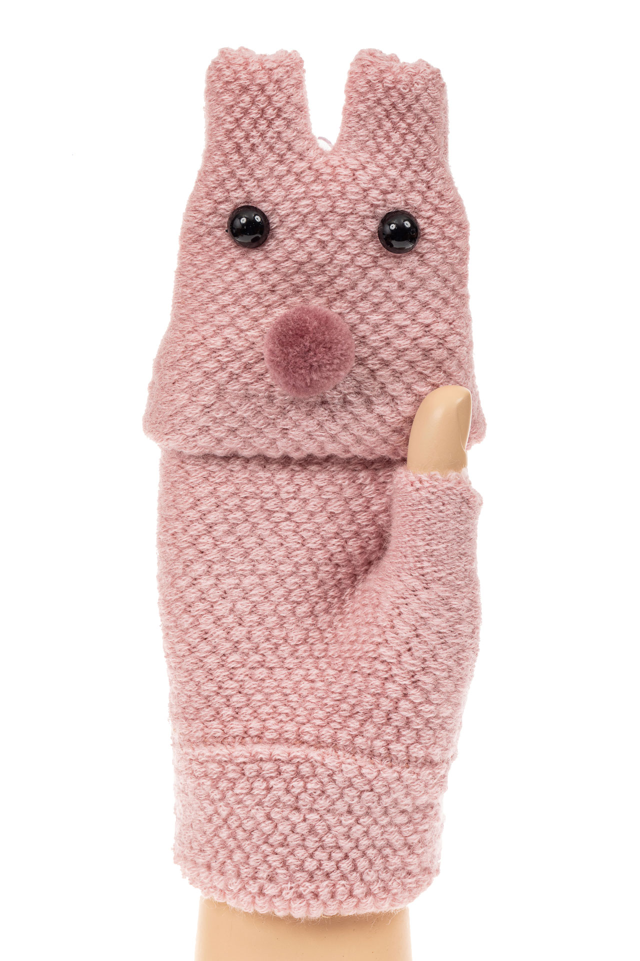 На фото 1 - Перчатки без пальцев женские, митенки вязаные, цвет розовый