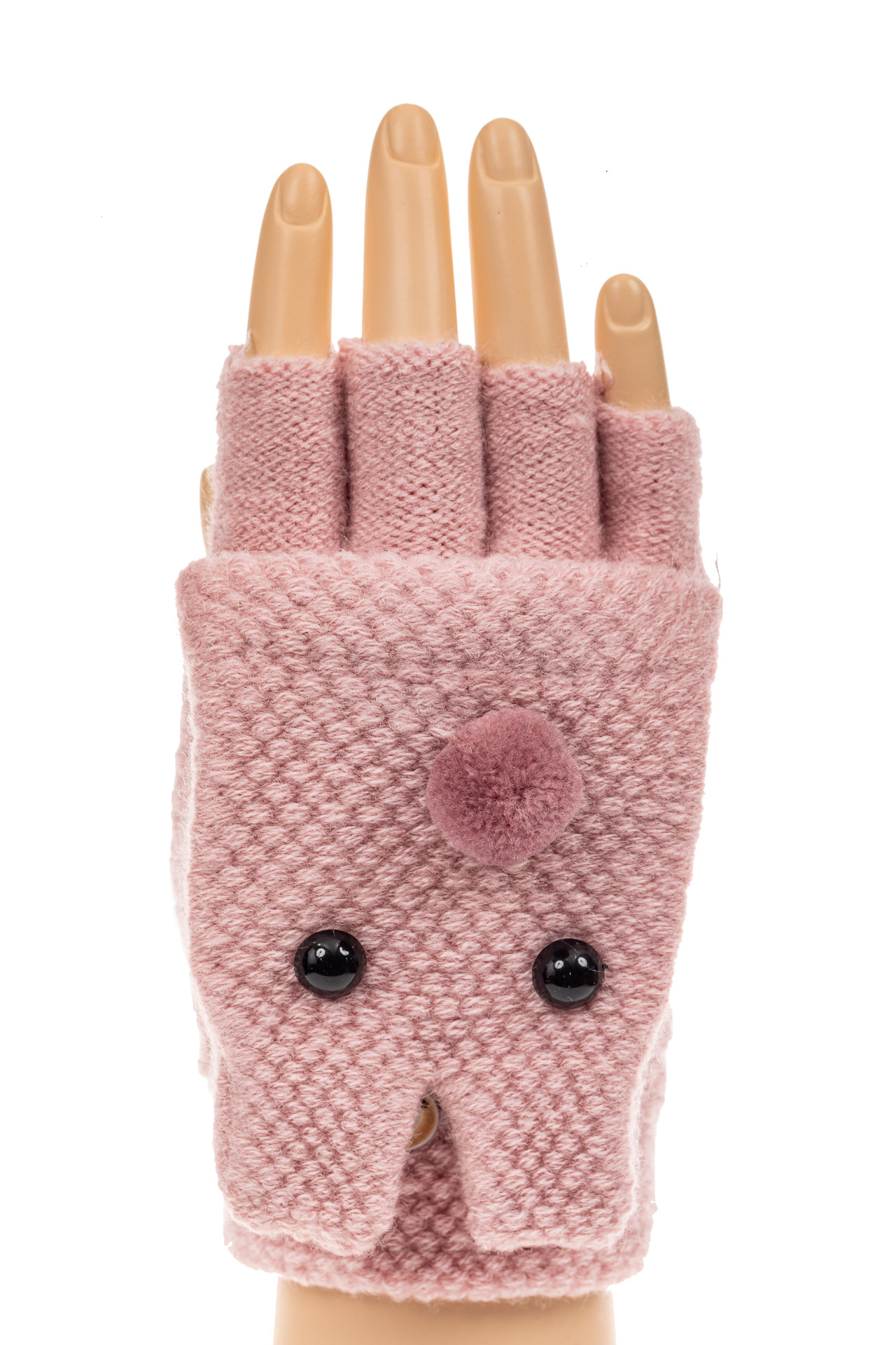 На фото 3 - Перчатки без пальцев женские, митенки вязаные, цвет розовый