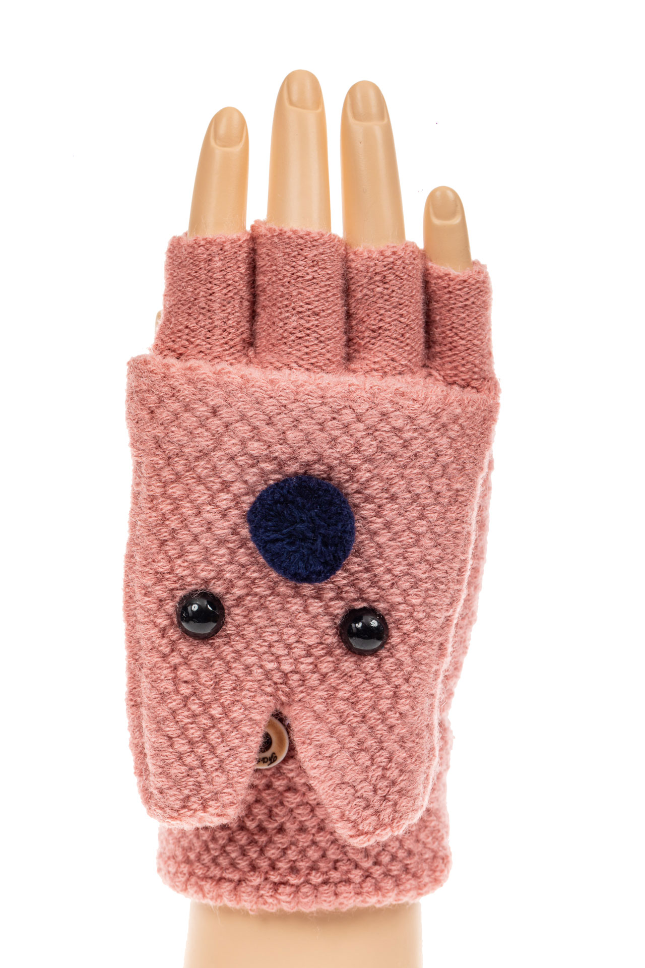 На фото 3 - Перчатки без пальцев женские, митенки вязаные, цвет пудра