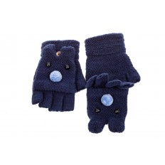 На фото 2 - Перчатки без пальцев женские, митенки вязаные, цвет синий