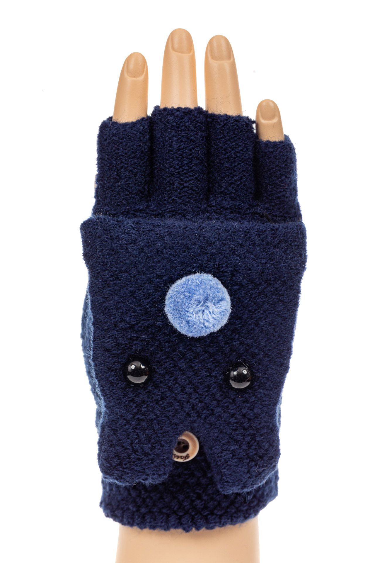 На фото 3 - Перчатки без пальцев женские, митенки вязаные, цвет синий