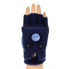 На фото 3 - Перчатки без пальцев женские, митенки вязаные, цвет синий