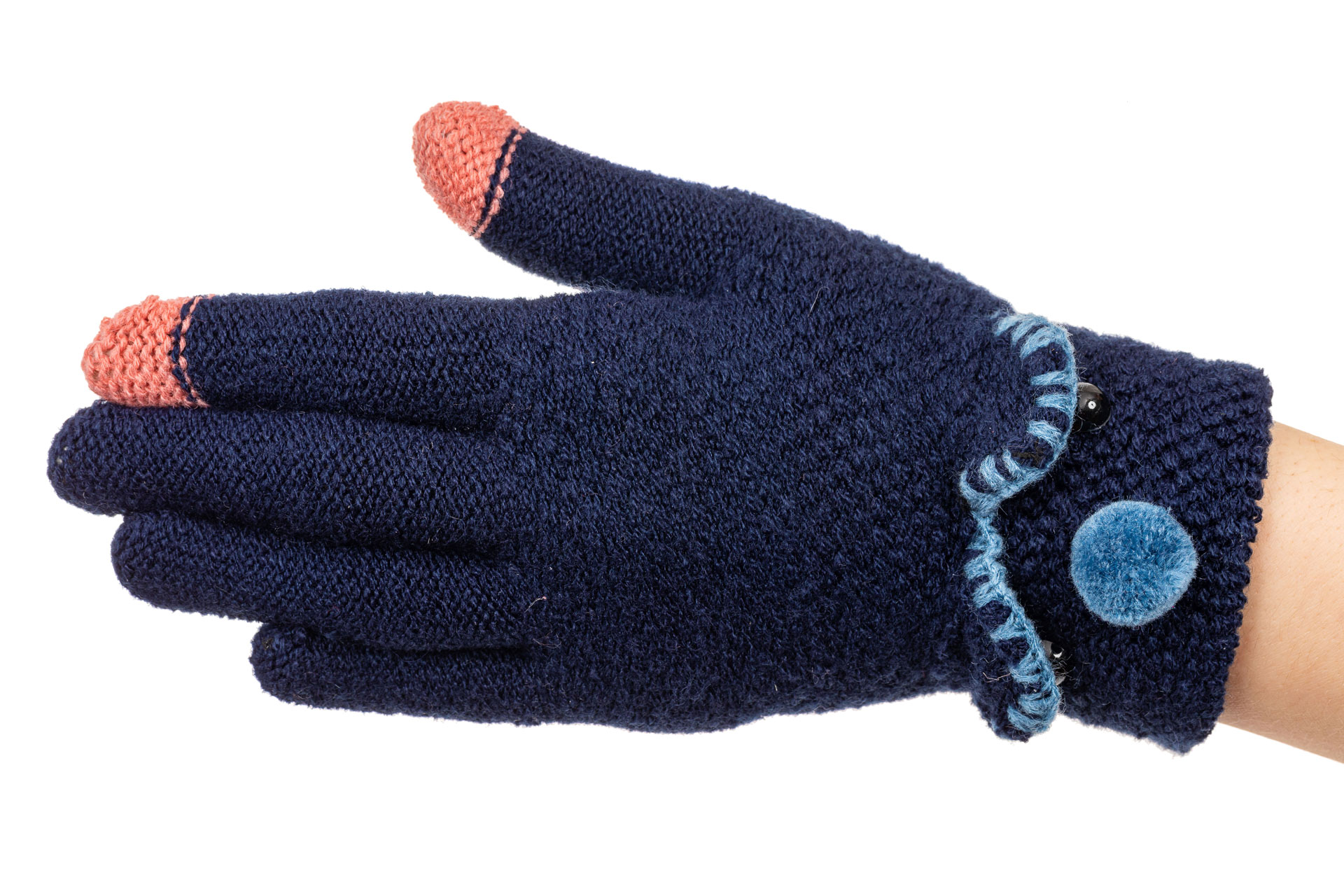 На фото 1 - Забавные вязаные перчатки женские с Touch Screen, цвет синий