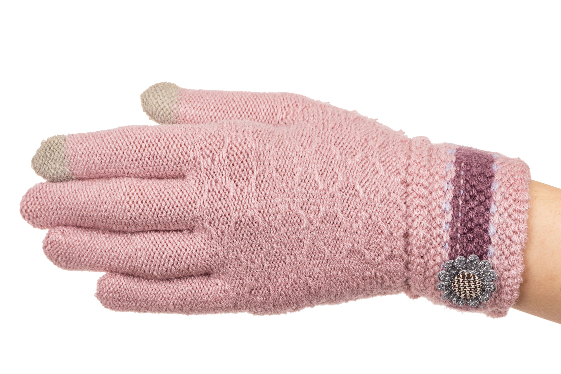 На фото 1 - Шерстяные вязаные перчатки женские с Touch Screen, цвет розовый