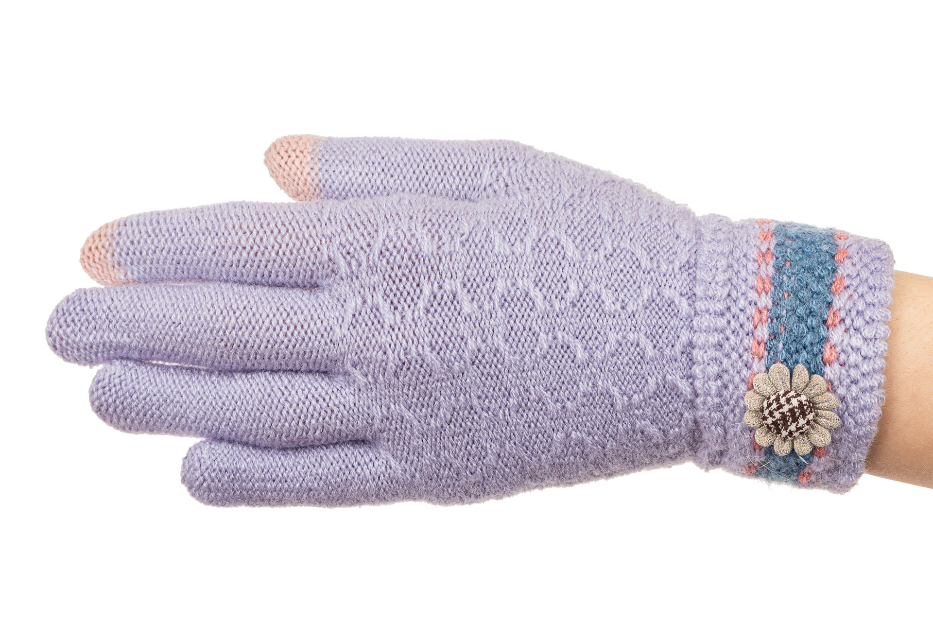 На фото 1 - Вязаные перчатки женские с Touch Screen, цвет голубой