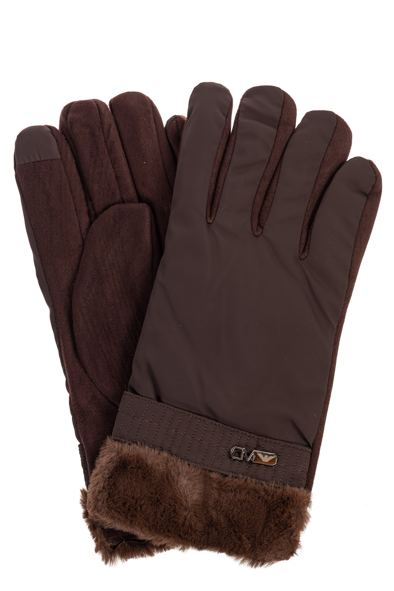 На фото 1 - Утепленные перчатки мужские с меховыми манжетами, цвет коричневый