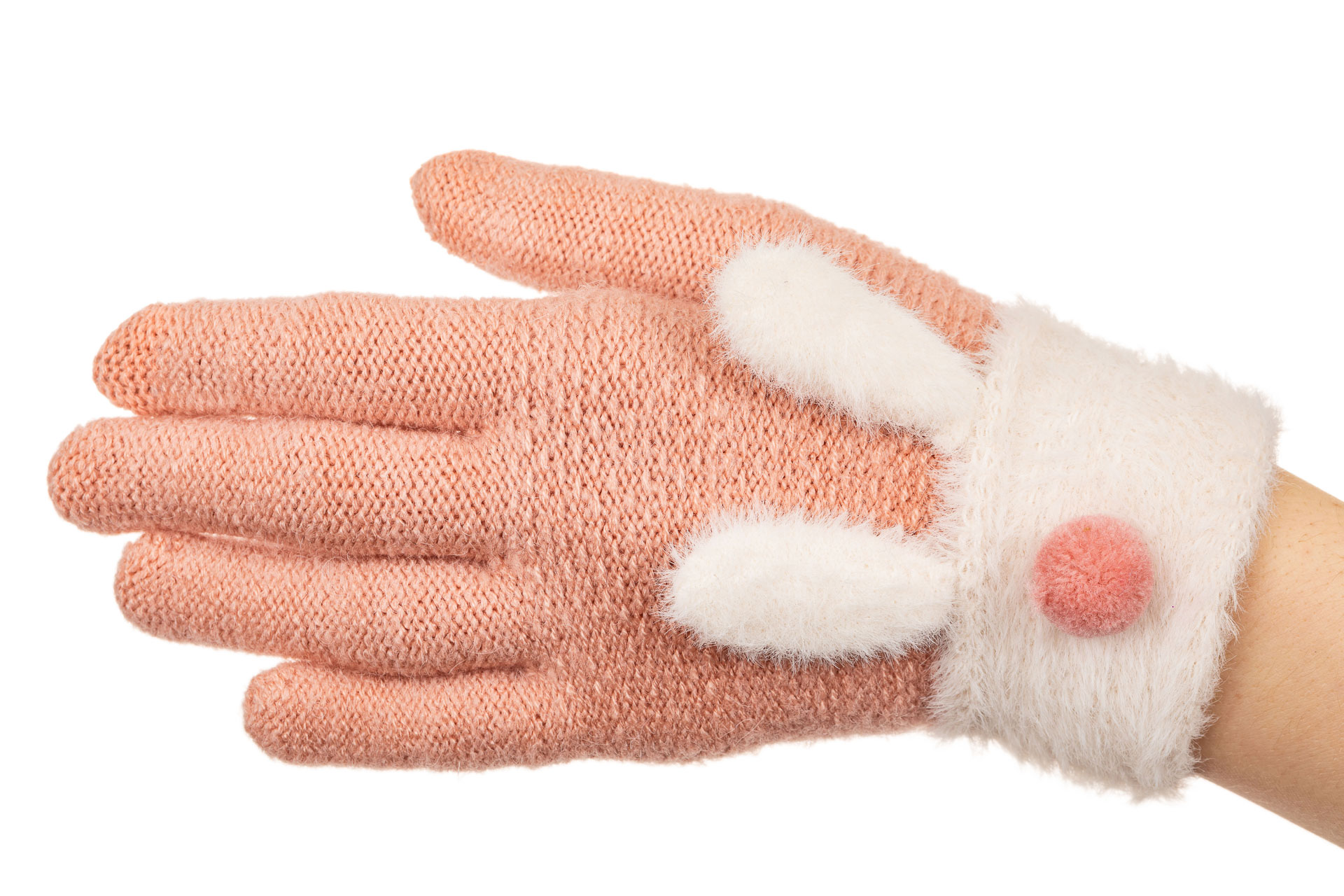 На фото 1 - Вязаные перчатки женские с Touch Screen и аппликацией, цвет розовый