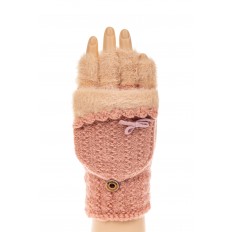На фото 3 - Перчатки без пальцев женские, митенки с ангорой, цвет пудра