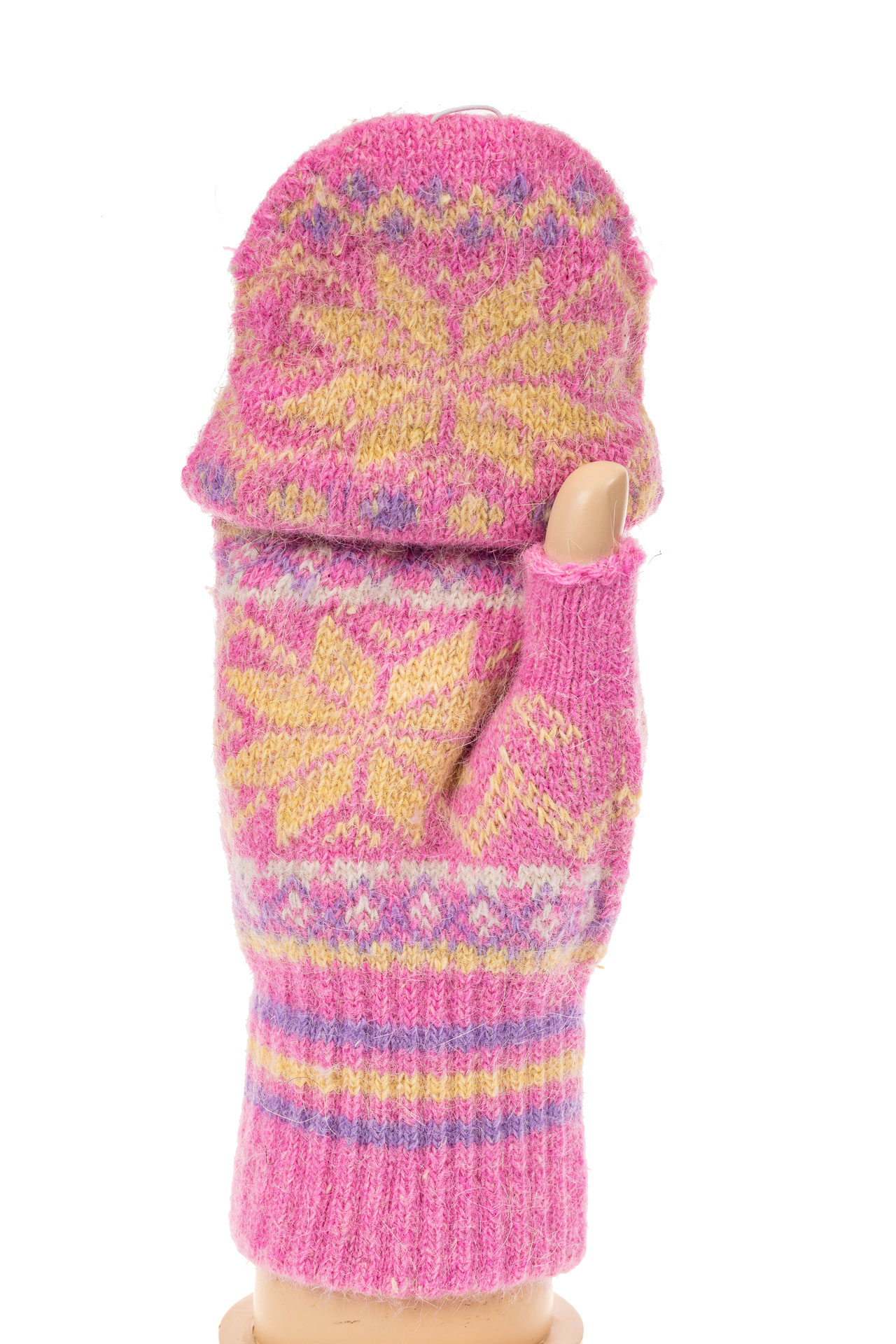 На фото 1 - Перчатки без пальцев женские, митенки вязаные, цвет лиловый