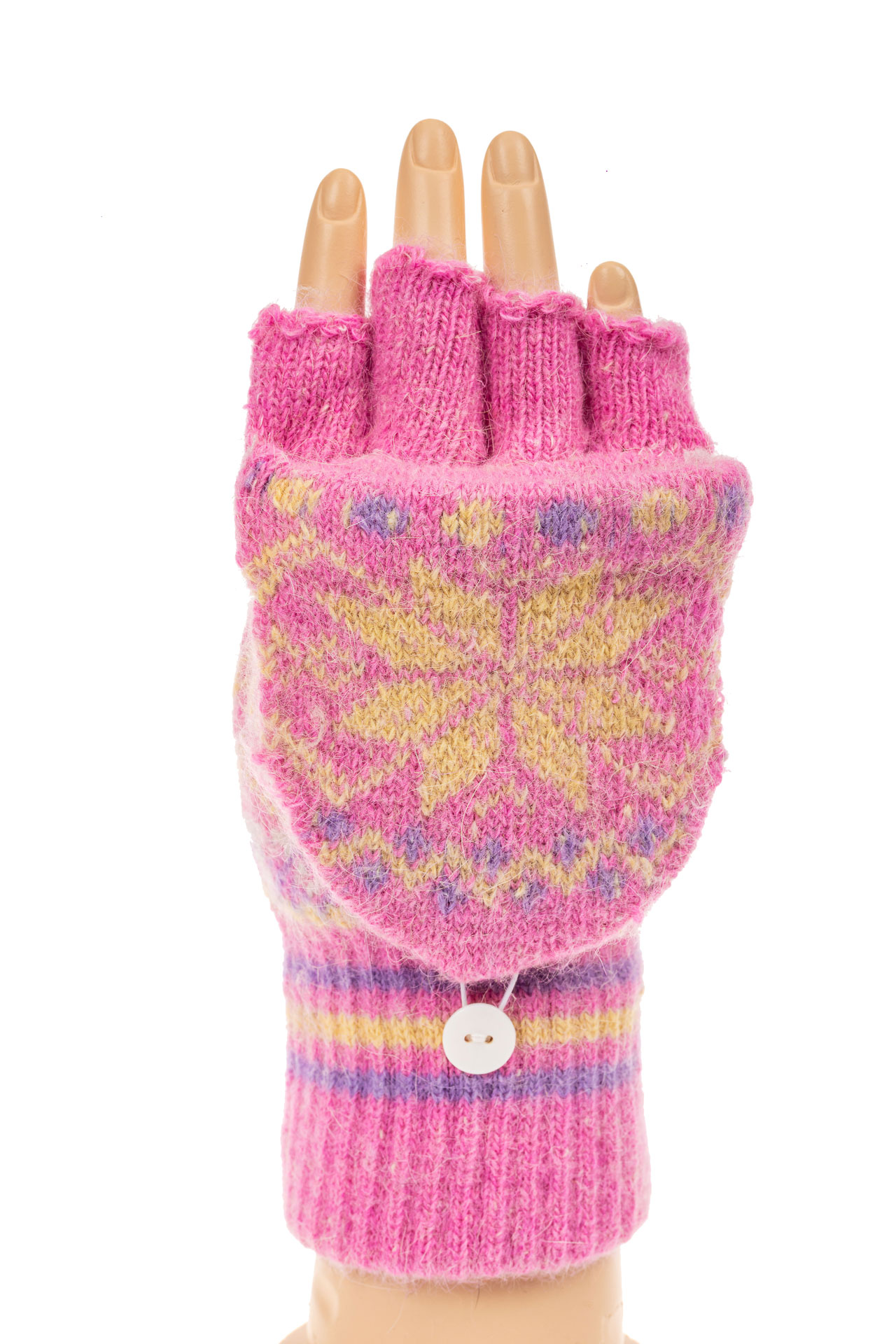 На фото 3 - Перчатки без пальцев женские, митенки вязаные, цвет лиловый