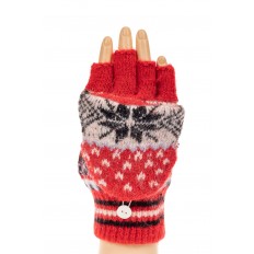 На фото 3 - Перчатки без пальцев женские, митенки вязаные, цвет красный