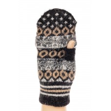 На фото 1 - Перчатки без пальцев женские, митенки вязаные, цвет черный с коричневым