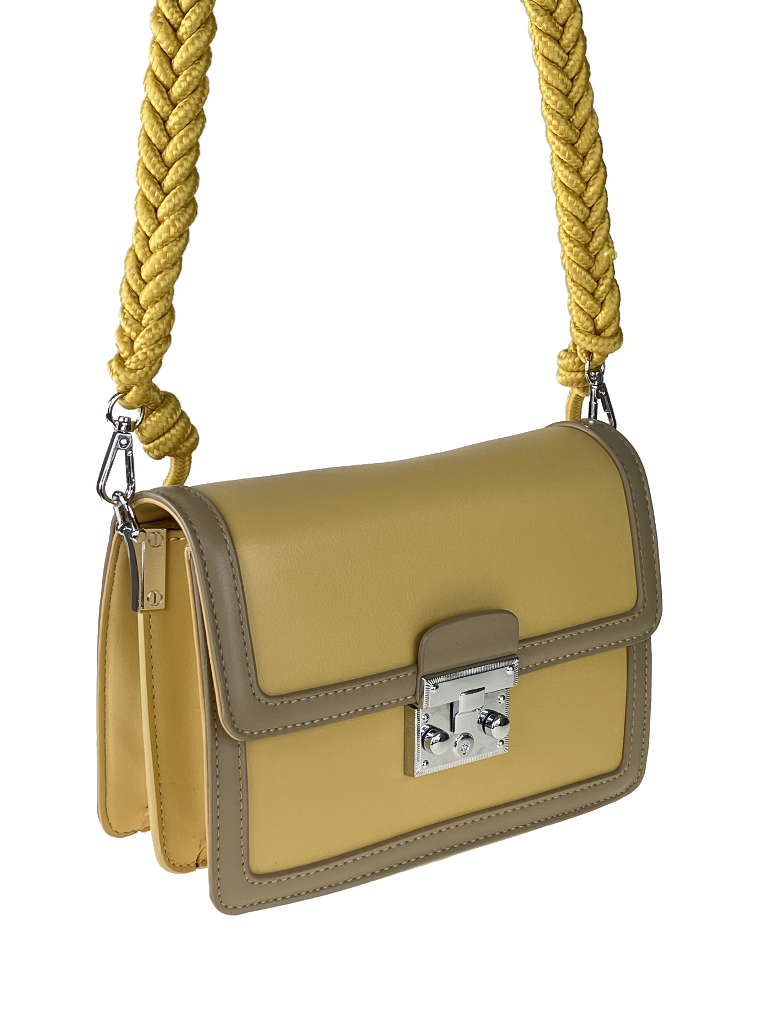 На фото 1 - Женская летняя сумка сэтчел из экокожи, цвет жёлтый