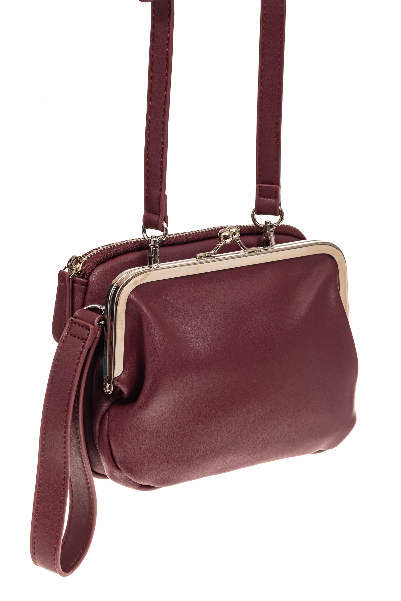 На фото 1 - Оригинальная женская сумка, комбинированная модель, цвет бордовый