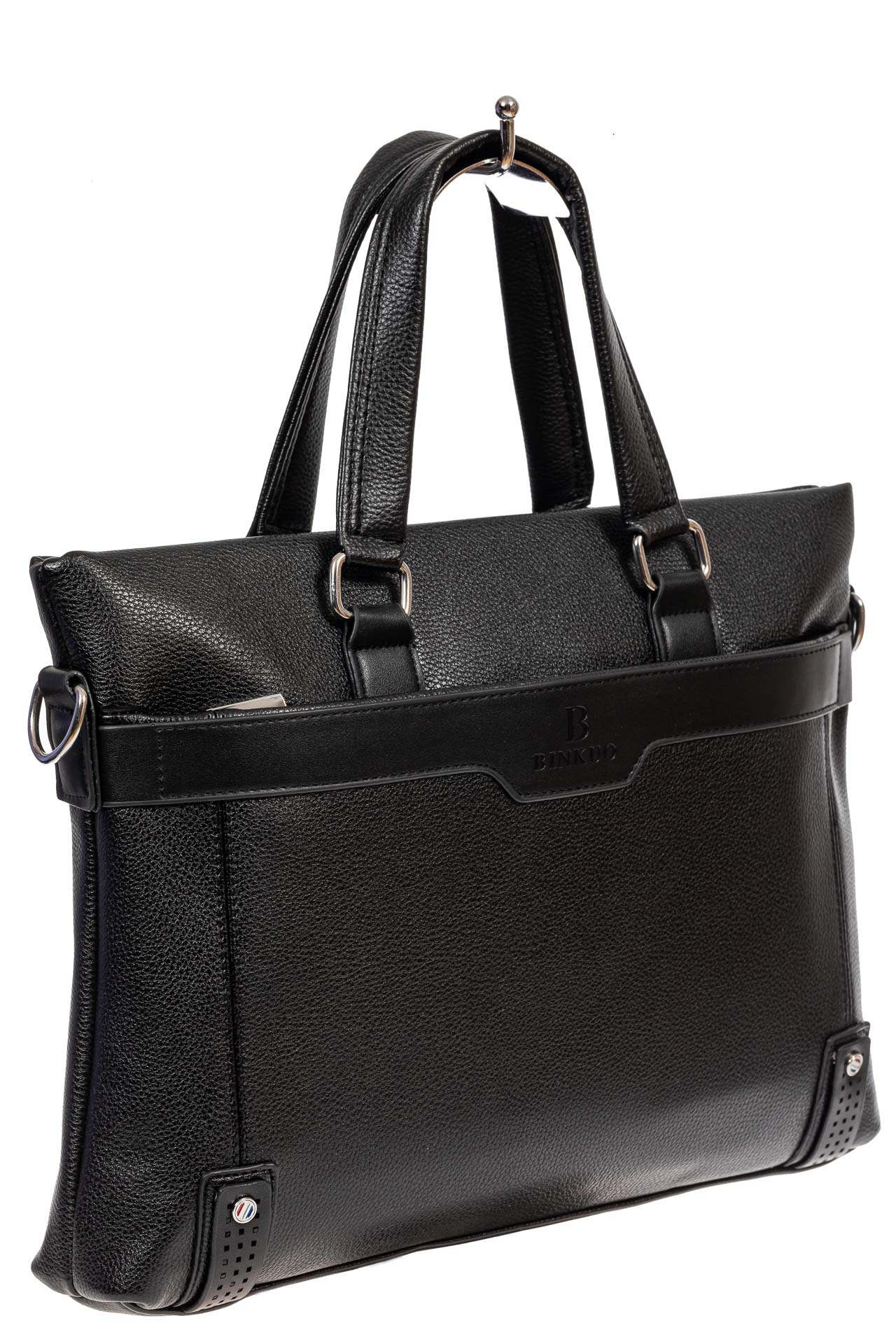 На фото 1 - Мужской портфель из фактурной искусственной кожи, цвет чёрный
