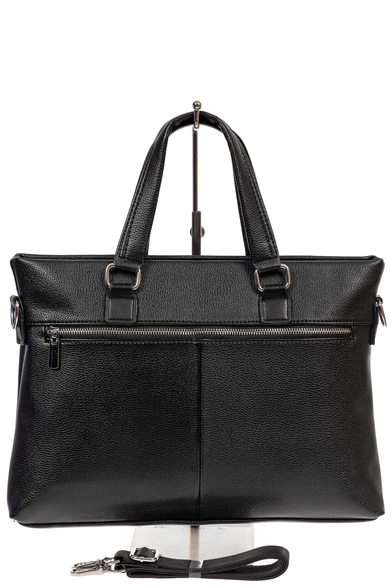 На фото 3 - Мужской портфель из фактурной искусственной кожи, цвет чёрный